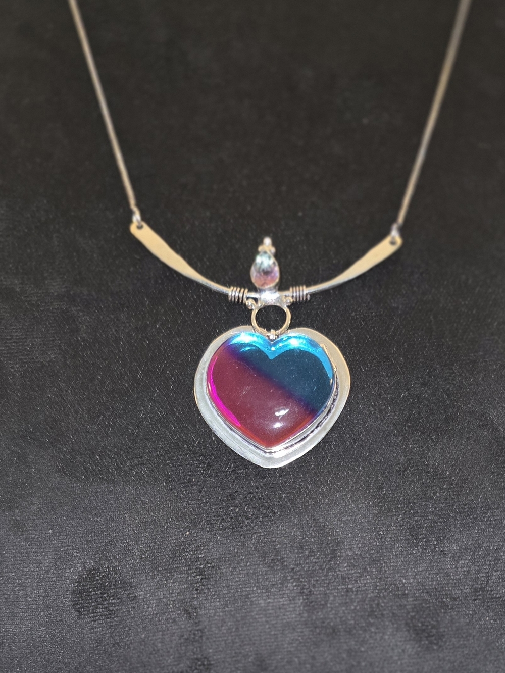 Handmade Bi Color Tourmaline Heart Pendant Necklace 925 Silver